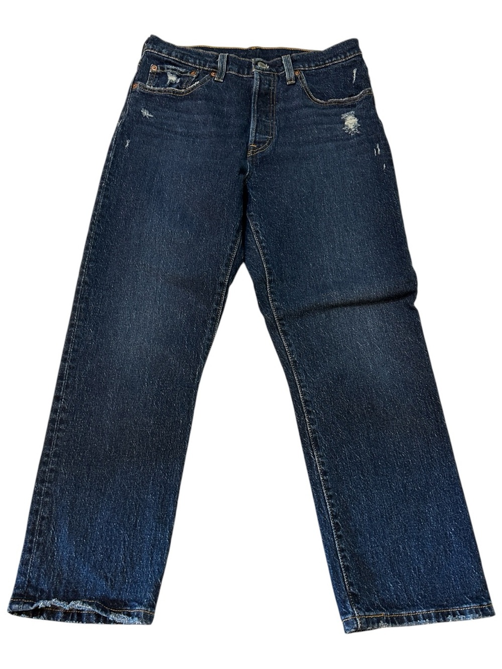 Levi’s 501 Original Straight Jeans Women’s W28 L26 Dark Wash Distressed Raw Hem
